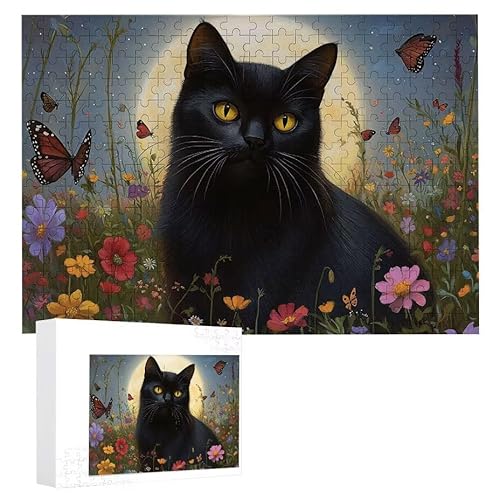 Schwarze Katze - Puzzles für Erwachsene, Puzzle Erwachsene 200 Teile, Banksy Little Girl Street Artwork Puzzle 35 x 25 cm, Bunte DIY-Puzzles für Heimdekoration, Familienpuzzle Geschenkideen D-259 von WEISHIWE