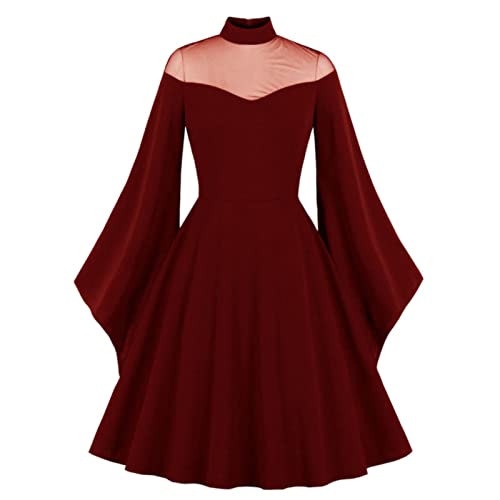 WEITING Damen Mittelalter Retro Königin Prinzessin Party Kleid durchsichtig britischer Stil Gothic Karneval 50er Jahre Flare Sleeve Swing Cosplay Kostüm - 1,M von WEITING