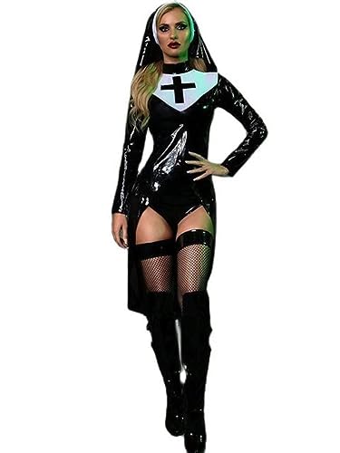 WEITING Heiliges Kostüm Sexy Nonne Halloween-Kostüm-Schwarz-L von WEITING
