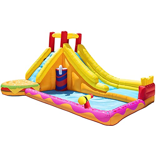 Action Air Bounce House Castle Hinterhof Party, Einfaches aufblasbares Hüpfburg-Wasserschloss-Hüpfburg-Spieleset mit Rutsche Riesige Combo-Rutsche mit Pool von WEITINGKKK