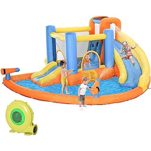 Action Air Bounce House Castle Hinterhof Party, Robuste aufblasbare Wasserrutsche, Premium-Qualität, 5-in-1-Hüpfburg, Sicherheitszaun, Hüpfburg, in Sekunden aufgebaut von WEITINGKKK