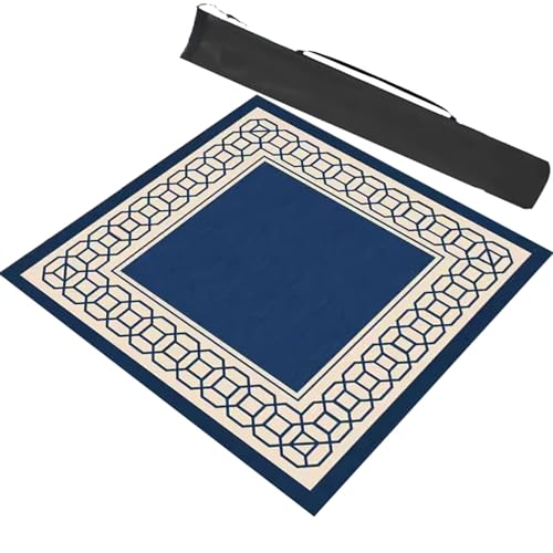 Mahjong Tischmatte Tabletop Spielmatten, Blaues quadratisches Mahjong-Tischset, rutschfeste Mahjong-Tischunterlage mit Geräuschreduzierung for Mahjong-Poker-Kartenspiele, mit Tragetasche(39.4x39.4inch von WEITINGKKK