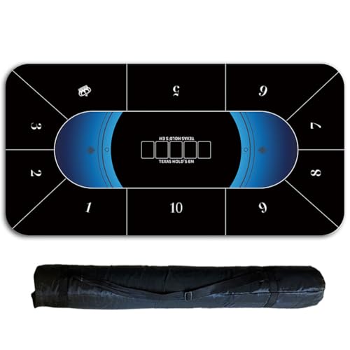 WEITINGKKK Pokerpad Poker-Tisch, Texas Hold'em Pokermatte for bis zu 6 Spieler, Pokertischmatten-Layout mit Aufbewahrungstasche for Pokerspiele(Black 10 Players,1.2 x 0.6 M) von WEITINGKKK