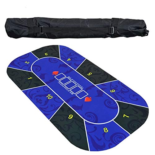 WEITINGKKK Pokerpad Poker-Tisch, Zusammenklappbare Pokertischplatte, Casino-Tischplatte for Blackjack und Texas Hold'em, tragbare Pokertischplatte aus Gummi for 10 Spieler(Blue) von WEITINGKKK