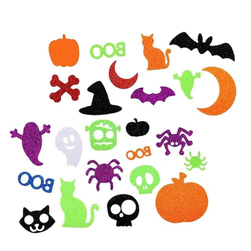 WEKAMOS 100 Stück Selbstklebende Halloween Glitter Foam Sticker Leichte Dekorative Aufkleber mit Motiven Wie Kürbis Geist Katze Fledermaus für DIY Basteln Fenster und Partydekoration WEKAMOS 100 Stück Selbstklebende Halloween Glitter Foam Sticker Leichte Dekorative Aufkleber mit Motiven Wie Kürbis Geist Katze Fledermaus für DIY Basteln Fenster und Partydekoration von WEKAMOS