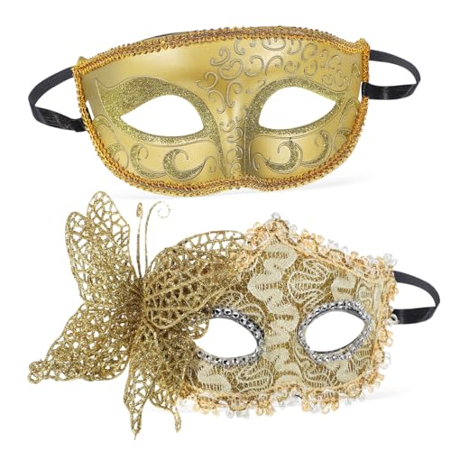 WEKAMOS 2 Leichte Kunststoff Masken für Damen und Herren Venezianische Masquerade Masken mit Goldener und Gelber Verzierung Elegante Kostüm Accessoires für Karneval Maskenball WEKAMOS 2 Leichte Kunststoff Masken für Damen und Herren Venezianische Masquerade Masken mit Goldener und Gelber Verzierung Elegante Kostüm Accessoires für Karneval Maskenball von WEKAMOS