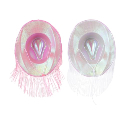 WEKAMOS 2 Stück Cowgirl Hüte Damen mit Farbigem Fransenbesatz Schimmernde Western Cowboyhüte für Party Cosplay und Halloween Weiß Rosa Modische Western Kopfbedeckung WEKAMOS 2 Stück Cowgirl Hüte Damen mit Farbigem Fransenbesatz Schimmernde Western Cowboyhüte für Party Cosplay und Halloween Weiß Rosa Modische Western Kopfbedeckung von WEKAMOS