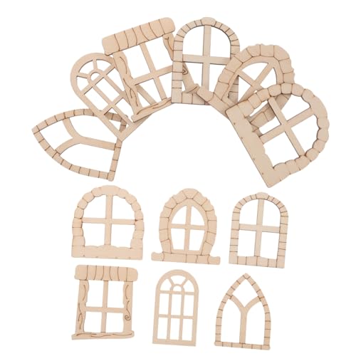 WEKAMOS 25 Stück Mini-Fensterzubehör Miniatur Mini-Fensterrahmenmodell Bastelset Feenfenster Mini-Hausfenster Garten Accessoires gartenaccessoires Gartentür Minitür hölzern Khaki von WEKAMOS