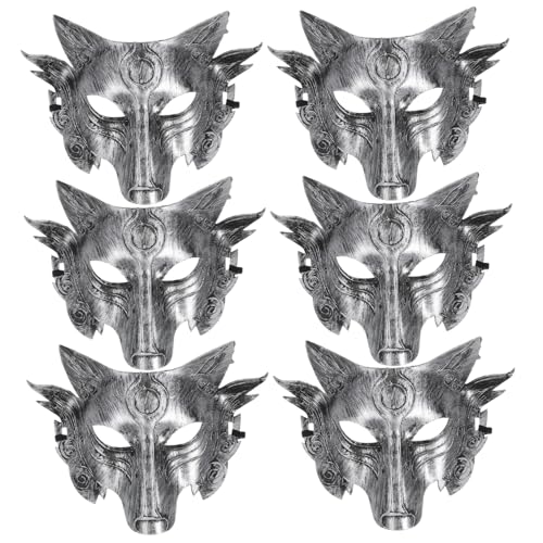 WEKAMOS 6 Stück Teiliges Wolf Halbgesichtsmasken für Erwachsene Elastisch Atmungsaktiv Cosplay und Halloween Party Zubehör Vintage Silberfarben für Kostüm und Mottopartys WEKAMOS 6 Stück Teiliges Wolf Halbgesichtsmasken für Erwachsene Elastisch Atmungsaktiv Cosplay und Halloween Party Zubehör Vintage Silberfarben für Kostüm und Mottopartys von WEKAMOS