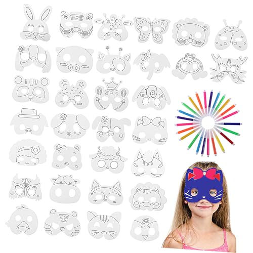 WEKAMOS Teiliges DIY Masken mit Tierdesigns Farben Wasserfarbenstifte Elastischem Band Bemalbare Karnevalsmaske für Halloween Kostüm Cosplay Party Basteln Kindergeburtstag WEKAMOS Teiliges DIY Masken mit Tierdesigns Farben Wasserfarbenstifte Elastischem Band Bemalbare Karnevalsmaske für Halloween Kostüm Cosplay Party Basteln Kindergeburtstag von WEKAMOS