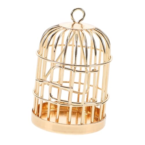 WEKAMOS Vogelkäfigmodell Deko Vogelkäfig puppenhaus deko Puppenhaus Accessoires Puppenhaus Zubehör Dollhouse zubehör Kleiner Vogelkäfig dekorativer Vogelkäfig Metall Golden von WEKAMOS