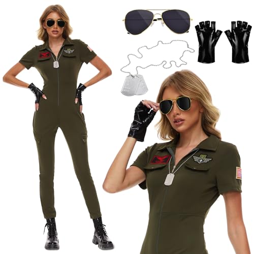 WELLCHY Jet Pilot Kostüm für Damen, Kampf Pilotin Kostüm, Sexy Uniformische Polizei Kostüm für Damen, Pilot Kostüm Accessoire für Karneval, Cosplay und Halloween (A, L) von WELLCHY