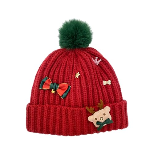 WELLDOER Weihnachtsmütze für Mädchen, Weihnachtsbaum, Rentier, Foto-Requisiten, vielseitig, Baggy-Mütze, Hut für Weihnachten, Strickmütze, Schal von WELLDOER