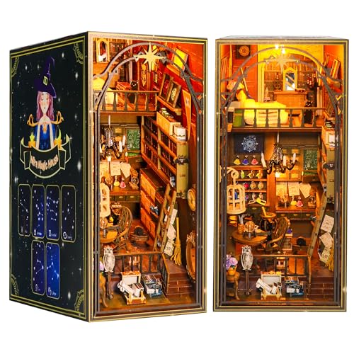 WELLTE Book Nook Kit für Erwachsene, DIY Miniatur Haus Bausatz mit LED Licht und Möbeln, 3D Holz Puzzle Buchstütze Bücherregal als Geburtstagsgeschenk, (Mira Magic House) von WELLTE