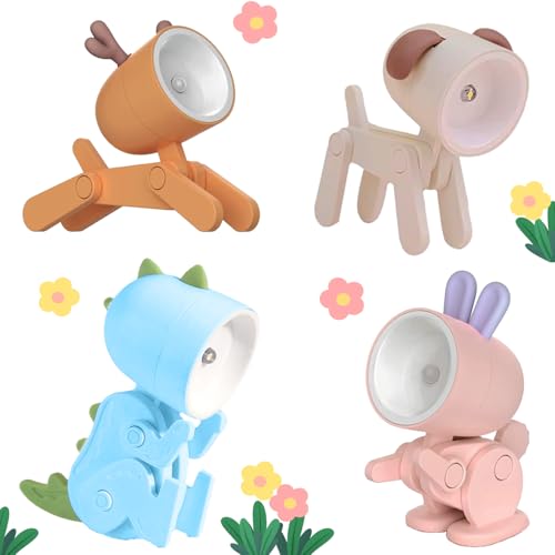 Cartoon Mini Nachtlicht, 4 Stück Mini Animals Lampen, Mini Nachtlicht Kinder Lampe, Cute Led Hund Nachtlicht, Cartoon Tiere Kinder Nachtlampe, Tier Schreibtischlampe Für Kinder Studenten Geschenk von WELLXUNK