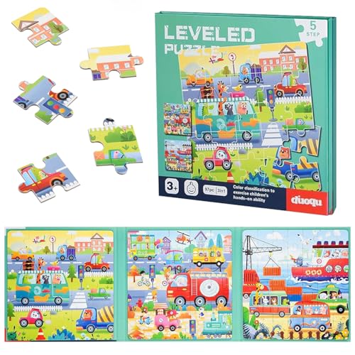 Magnetische Puzzle für Kinder, 25-30-42 Teile Verkehr Kinderpuzzle ab 3 Jahre, Magnet Puzzle, 3-in-1 Magnetpuzzle, Teile Magnet Puzzle Kinder, Kinderpuzzle Magnetspiel,3 Jigsaw Puzzle Muster in 1 Buch von WELLXUNK