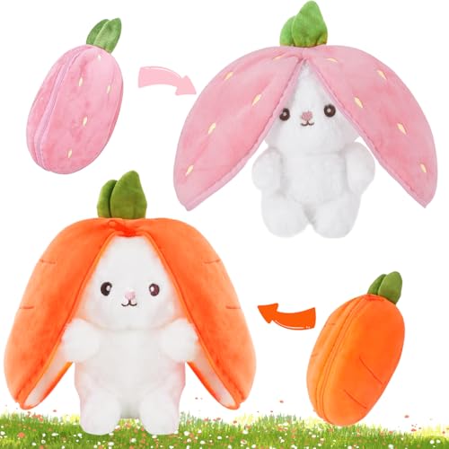 Osterhase Plüschtier, 2 Stück Hasen Kuscheltier Verstecken, Plush Hasen Erdbeeren, Osterhase Plüsch Kuscheltie, Hasen Karotten Plüsch, Gefülltes Kaninchen mit Karotten und Erdbeeren, für Geschenk (B) von WELLXUNK