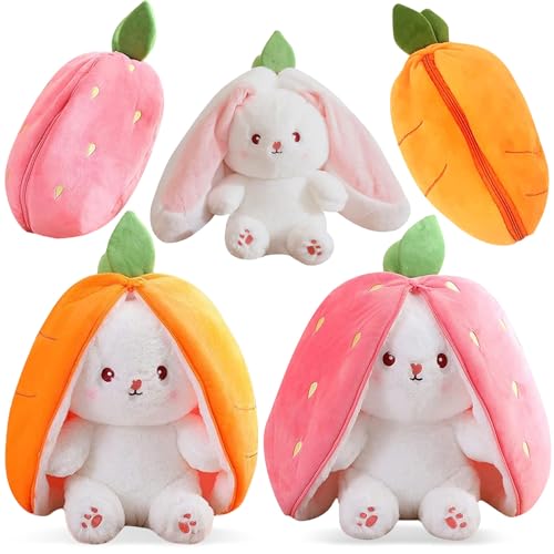 Osterhase Plüschtier, 2 Stück Hasen Kuscheltier Verstecken, Plush Hasen Erdbeeren, Osterhase Plüsch Kuscheltie, Hasen Karotten Plüsch, Gefülltes Kaninchen mit Karotten und Erdbeeren, für Geschenk (A) von WELLXUNK