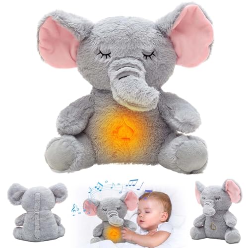 Schlummer Elefanten Kuscheltier, Schlummer Elefanten Kuscheltier mit Herzschlag, Elefanten Kuscheltier mit Atembewegung und Musik, Baby Einschlafhilfe Elefanten, Babyparty Und Neugeborenen Geschenk von WELLXUNK