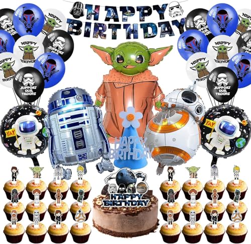 Star Wars Ballons, 50 Stück Star Wars Party Luftballons, Star Wars Torte Topper, Star Wars Luftballons, Star Wars Folienballon, Star Wars Geburtstag Dekoration Set, Star Krieg Geburtstagsdeko von WELLXUNK