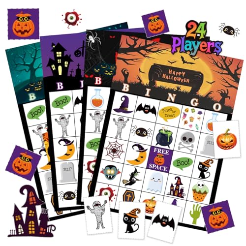 WELLXUNK Halloween Party Bingo Spiel Mitgebsel für 24 Kinder, Halloween Bingo Spielkarten, Party Kartenspiele, Bingo Karten Brettspiel für die Schule, Halloween Partyzubehör, Familienaktivität WELLXUNK Halloween Party Bingo Spiel Mitgebsel für 24 Kinder, Halloween Bingo Spielkarten, Party Kartenspiele, Bingo Karten Brettspiel für die Schule, Halloween Partyzubehör, Familienaktivität von WELLXUNK