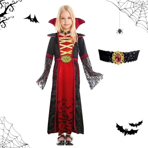 WELLXUNK Halloween Vampir Kostüm Kinder Mädchen (M) von WELLXUNK