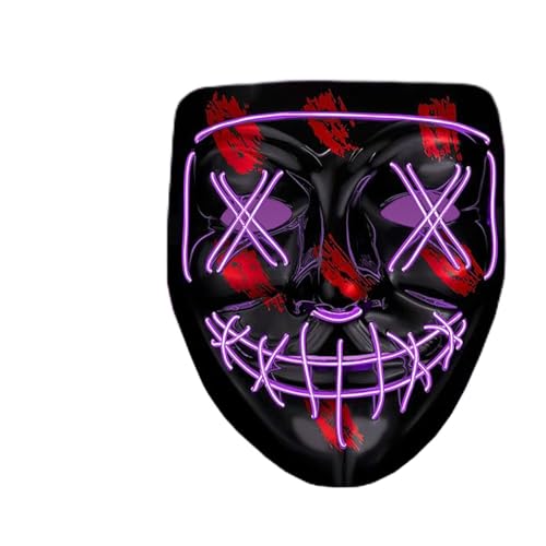 WELLXUNK Halloween LED Grusel Maske, LED Maske mit 3 Leuchtmodi, LED Halloween Maske, Neon Maske, Horror LED Leucht Maske, LED Purge Maske im Dunkeln Leuchtend, für Halloween, Fasching & Karneval von WELLXUNK