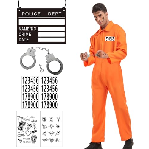 WELLXUNK Orangener Häftling Prisoner Insasse Jailbird Overall – Sträfling Kostüm für Herren und Damen (L) von WELLXUNK