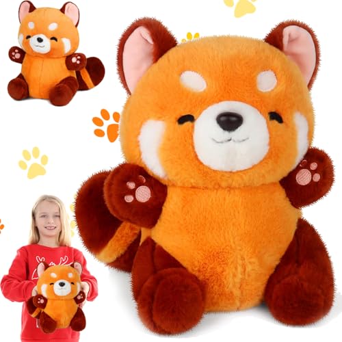 WELLXUNK Roter Panda Kuscheltier, Red Panda Plush, Kawaii Panda Plüschtier, Kuscheliger Panda Plüsch, Roter Panda Plüschtier, Panda Stofftier Plüsch, Panda Puppen Kissen Geschenk für Junge Mädchen von WELLXUNK