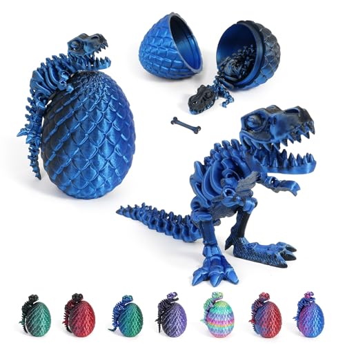 CWENDANER 3D Gedrucktes Drachenei, Realistische Dracheneier, Mini 3D Gedruckter Beweglicher Drachen Spielzeug, Ostern Geschenke Kinder, Dinosaurier Ornament für Easter Weihnach (Blau Schwarz) von WENAUANG