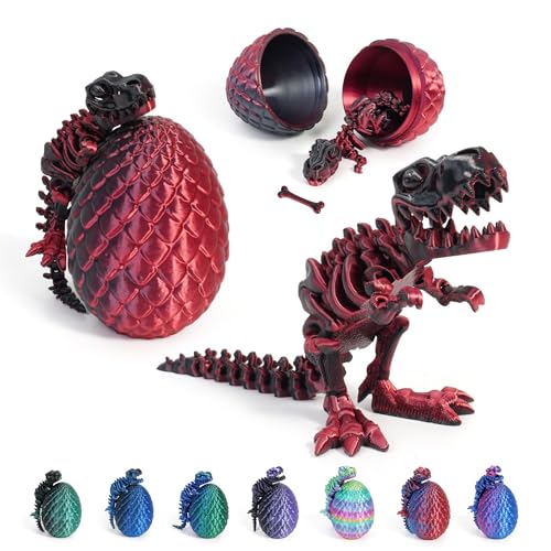 CWENDANER 3D Gedrucktes Drachenei, Realistische Dracheneier, Mini 3D Gedruckter Beweglicher Drachen Spielzeug, Ostern Geschenke Kinder, Dinosaurier Ornament für Easter Weihnach (Rot Schwarz) von WENAUANG