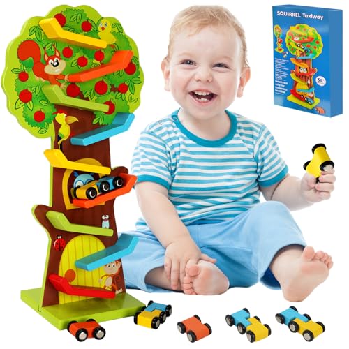 WENAUANG Kugelbahn Holz Mit Tiermotiven, Premium Holzspielzeug mit 3 Autos, Holzschiene mit Eichhörnchenmuster Specht-Eule-Affen-Muster,Rennbahn Lernspielzeug Geschenk, für 1-2-Jungen und Mädchen WENAUANG Kugelbahn Holz Mit Tiermotiven, Premium Holzspielzeug mit 3 Autos, Holzschiene mit Eichhörnchenmuster Specht-Eule-Affen-Muster,Rennbahn Lernspielzeug Geschenk, für 1-2-Jungen und Mädchen von WENAUANG