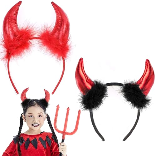 WENAUANG Teufelshörner Haarreif, 2 Stück Teufelsohren, Teufel Ohren Haarband, Teufel Horn Kuh Horn Haar Hoop, Teufelshörner Stirnband für Fasching, Karneval, Halloween, Maskerade Cosplay von WENAUANG