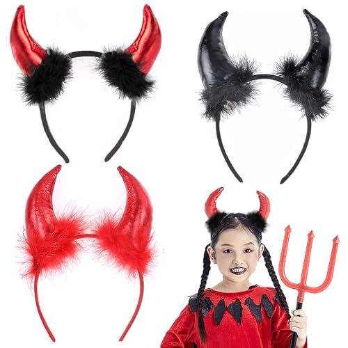 WENAUANG Teufelsohren, Haarreifen Teufelshörner, Haarband Haarreifen Fasching Karneval Halloween Party Kostüm Haarschmuck Stirnband Headwear Hörner (Dämon-3) von WENAUANG