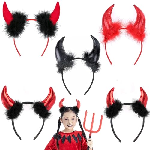 WENAUANG Teufelshörner Haarreif, 5 Stück Teufelsohren, Teufel Ohren Haarband, Teufel Horn Kuh Horn Haar Hoop, Teufelshörner Stirnband für Fasching, Karneval, Halloween, Maskerade Cosplay von WENAUANG