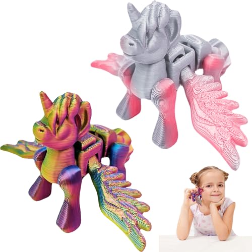 WENAUANG Einhorn Spielzeug, Ponys Spielzeug, 3D Gedrucktes Unicorn Dekoration mit Flügeln Realistische Eweglichegelenke Rainbow Unicorn Spielzeug-Adventskalender für Kinder Mädchen Geschenk von WENAUANG