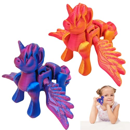 WENAUANG Einhorn Spielzeug, Ponys Spielzeug, 3D Gedrucktes Unicorn Dekoration mit Flügeln Realistische Eweglichegelenke Rainbow Unicorn Spielzeug-Adventskalender für Kinder Mädchen Geschenk von WENAUANG