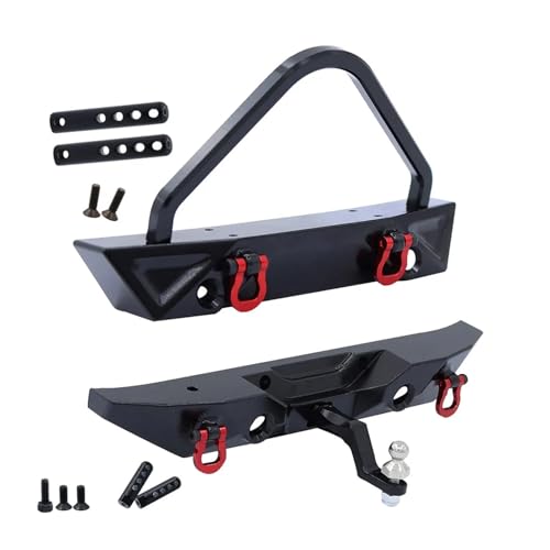 WENH Metall vorne und hinten Stoßstange mit Anhängerkupplung Schäkel Winde Loch 1/12 RC Crawler MN128 Upgrade Teile (Color : Set Black) von WENH