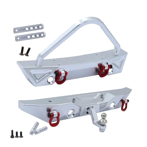 WENH Metall vorne und hinten Stoßstange mit Anhängerkupplung Schäkel Winde Loch 1/12 RC Crawler MN128 Upgrade Teile (Color : Set Silver) von WENH