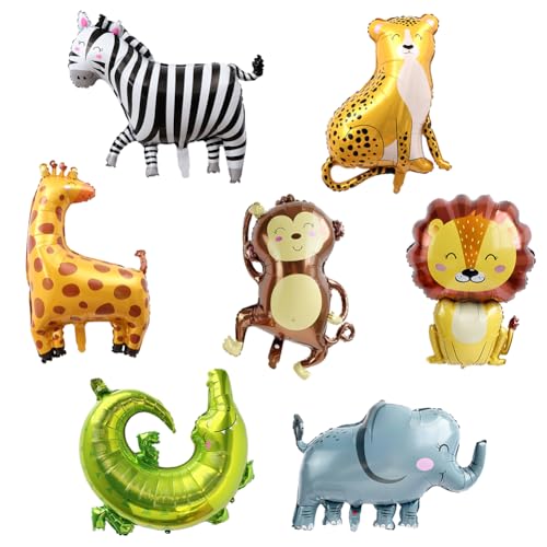 Affe Folienballon, 14 Pcs Tier Folienballon Set Dschungel Tierballons Löwe Giraffe Krokodil Affe Zebra Leopard Elefant Luftballons Dschungel Safari Luftballons für Junge Mädchen Geburtstagsdeko von WENHYXG