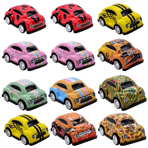 Mini Rennwagen, 12Pcs Mini Zurückziehen Autos Cartoon Pull Back Autos Mini Push and Go Auto Spielzeug Legierung Kleine Autos für Kinder Spielzeugfahrzeug Set für Jungen Mädchen Party Taschen Füller von WENHYXG