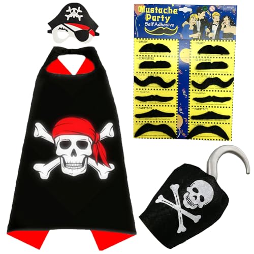 Piraten Umhang, Piratenkostüm Kinder Piratenhu Pirat Augenklappe Bandana Piraten Zubehör Cosply Kostüm Party Zubehör Kinder Piraten Kostüm für Karneval Halloween Piraten Party von WENHYXG