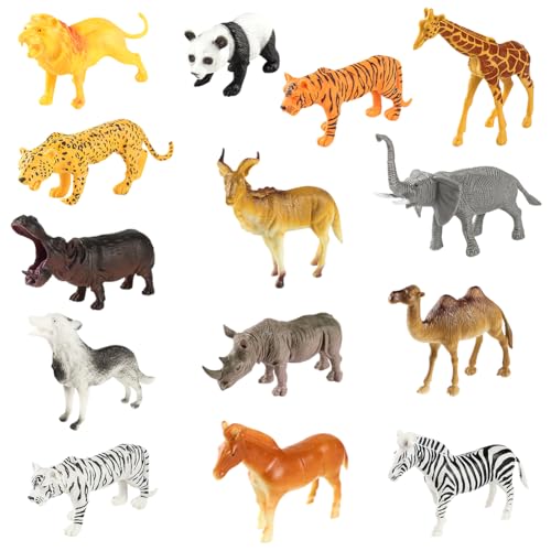 Safari Tiere Spielfiguren, 14 PCS Dschungel Wild Tiere Figuren Realistische Jumbo Wild Jungle Tiere Figuren Safari Tiere Figuren Spielzeug mit Elefant, Giraffe, Löwe, Pädagogisch Tierfiguren für Kinde von WENHYXG