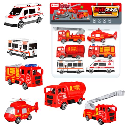 WENHYXG Auto Spielzeug, Feuerwehrauto Spielzeug Reibungsgetriebenes Feuerwehr Spielzeug Rennauto Auto Set Modelle von Spielzeugautos 6 Stück Geschenk für Kinder ab 3 Jahren von WENHYXG