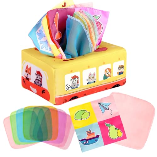 WENHYXG Baby Spielzeug, Sensorik Baby Tissue Box Spielzeug, Farbig Tiere Zahlen Babyspielzeug Tissue Box Spielzeug Kleinkind Frühes Lernspielzeug Sensorik Baby Spielzeug für Baby Geschenk von WENHYXG