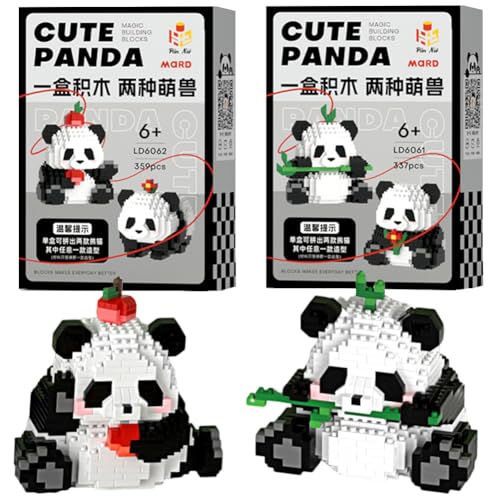 WENHYXG Bausteine Panda, 2 Panda Bausteine Set Panda Klemmbausteine Bausteine Spielzeug Bricks Mini Panda Bauspielzeug Mini Tiere Bausteine Set Geschenke für Kinder Ab 6 Jahren von WENHYXG