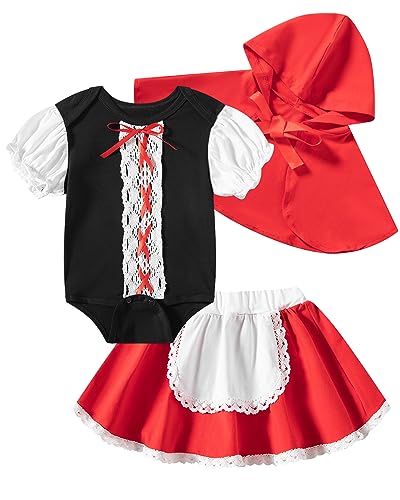 WENSIVIA Baby Gilrs Halloween-Rock, Rotkäppchen-Kostüm, Outfit-Sets mit Umhang, Rot, 6–12 Monate von WENSIVIA