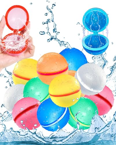 12 Stück Wasserbomben Selbstschließend Wiederverwendbar, Schnellfüller Wasserbomben Silikon Spritzbälle für Kinder Erwachsene, Wasserbomben Silikon für Outdoor, Wasserpark,Wasserspielzeug (12 Stück) von WENXIN