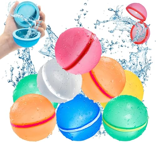 8 Stück Wasserbomben Selbstschließend Wiederverwendbar, Schnellfüller Wasserbomben Silikon Spritzbälle für Kinder Erwachsene, Wasserbomben Silikon für Outdoor, Wasserpark,Wasserspielzeug (8 Stück) von WENXIN