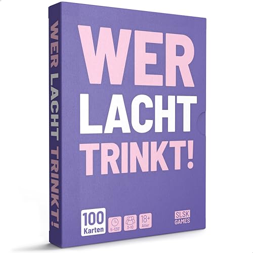 SLSK Games Wer lacht Trinkt® - Könnt Ihr euch das Lachen verkneifen? - mit 100 Karten - Saufspiel - Kartenspiel - Partyspiele für Erwachsene - Trinkspiele Partyspiele ab 18 - deutsche Version von SLSK Games